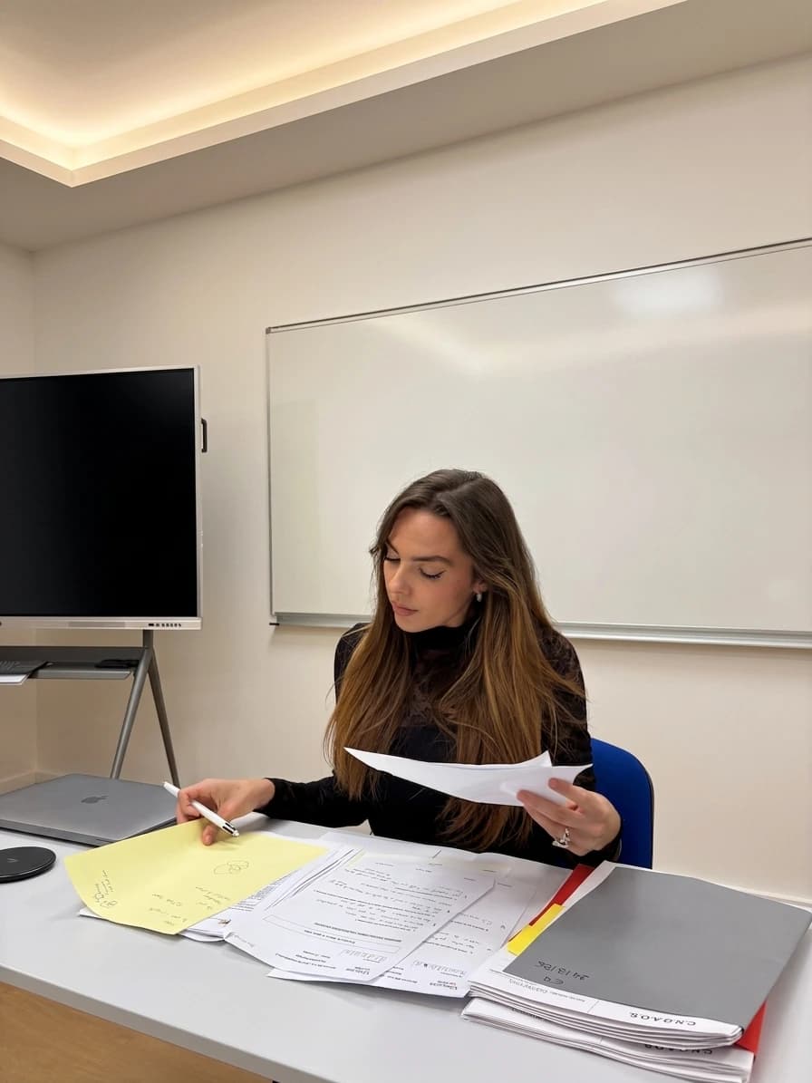 Marie Terki en train de corriger une copie