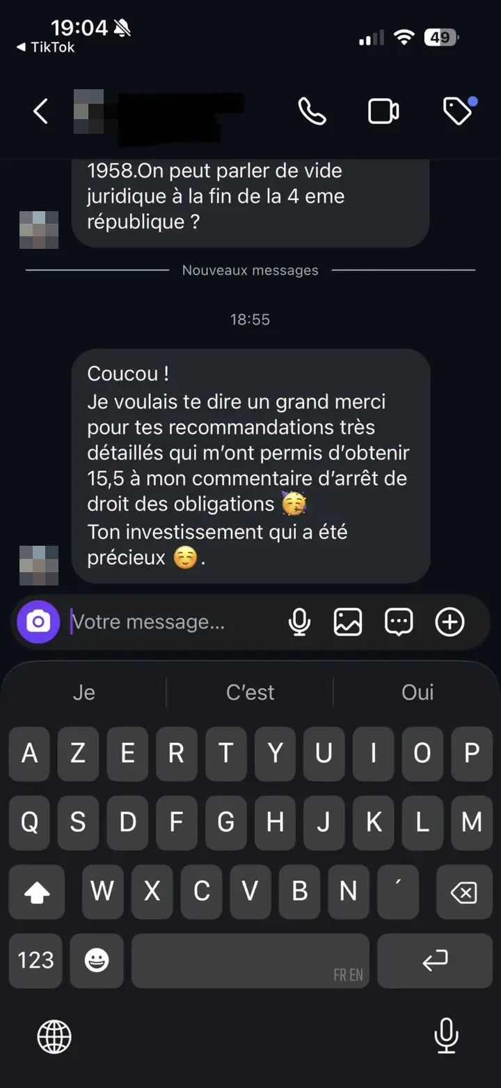 Témoignage d'une étudiante : 15,5 obtenu en commentaire d'arrêt de droit des obligations grâce aux recommandations de Marie Terki