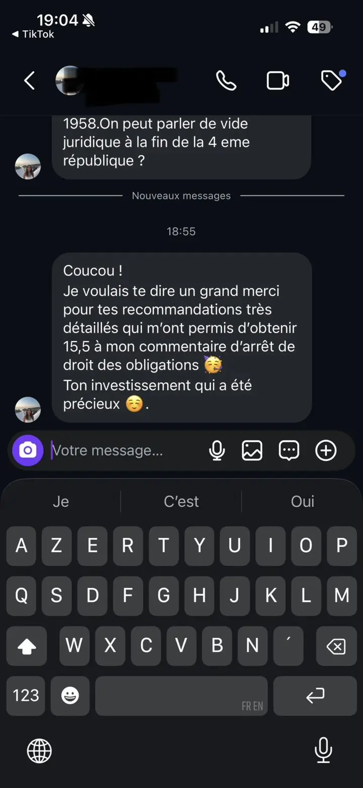 Témoignage d'une étudiante : 15,5 obtenu en commentaire d'arrêt de droit des obligations grâce aux recommandations de Marie Terki