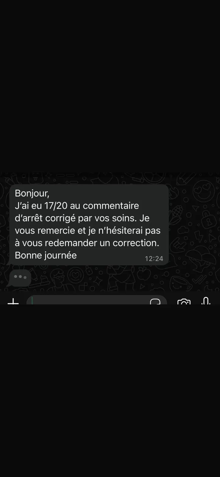 Témoignage WhatsApp d'un étudiant : 17/20 obtenu en commentaire d'arrêt après correction par Marie Terki